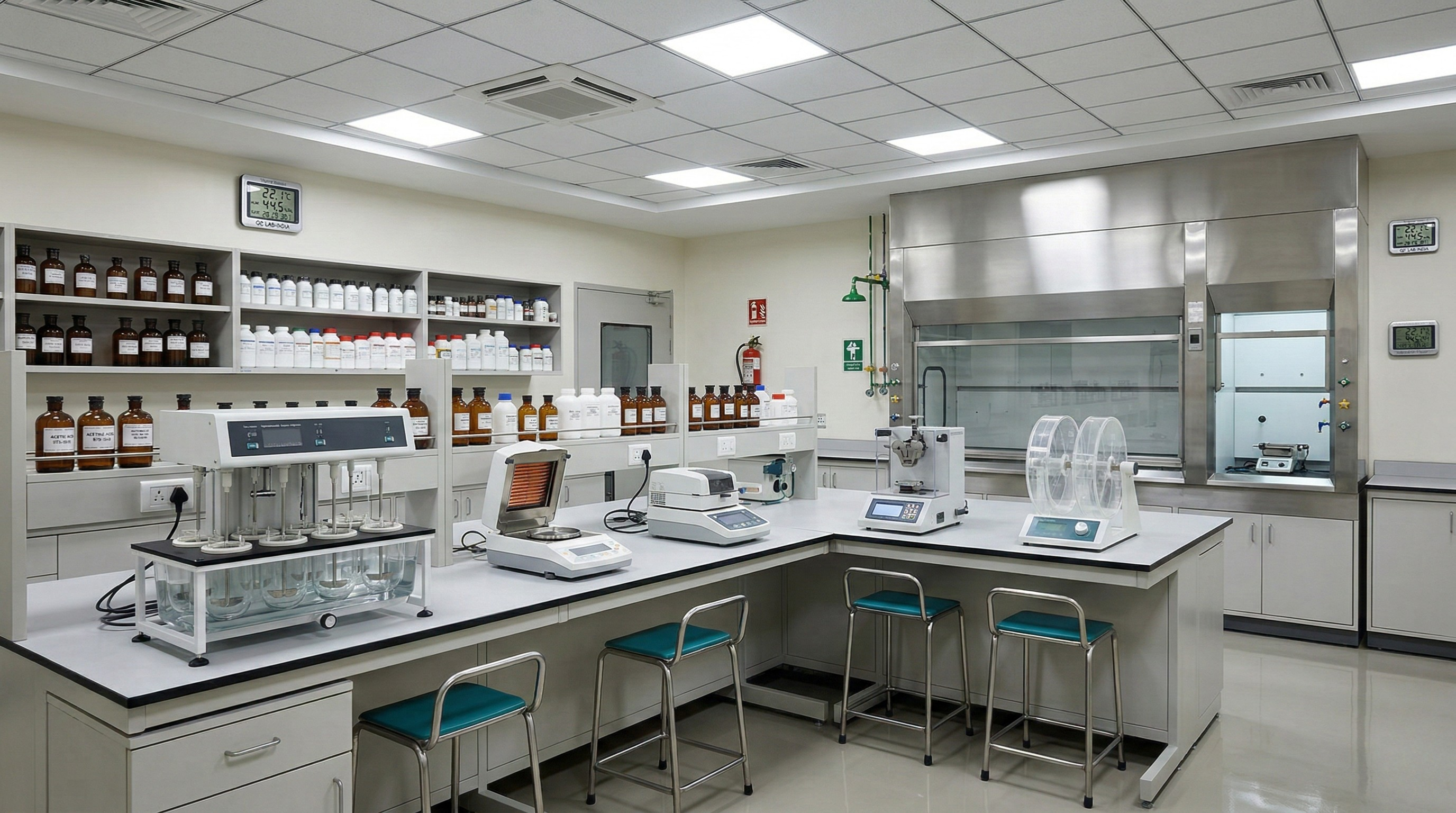 Bionial R&D analytical laboratory with dissolution tester and precision balances