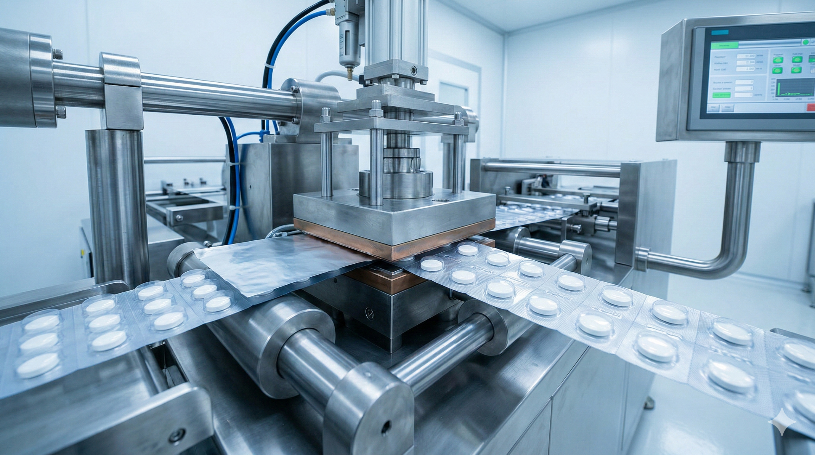 Pilot batch production — blister packing machine on GMP production line